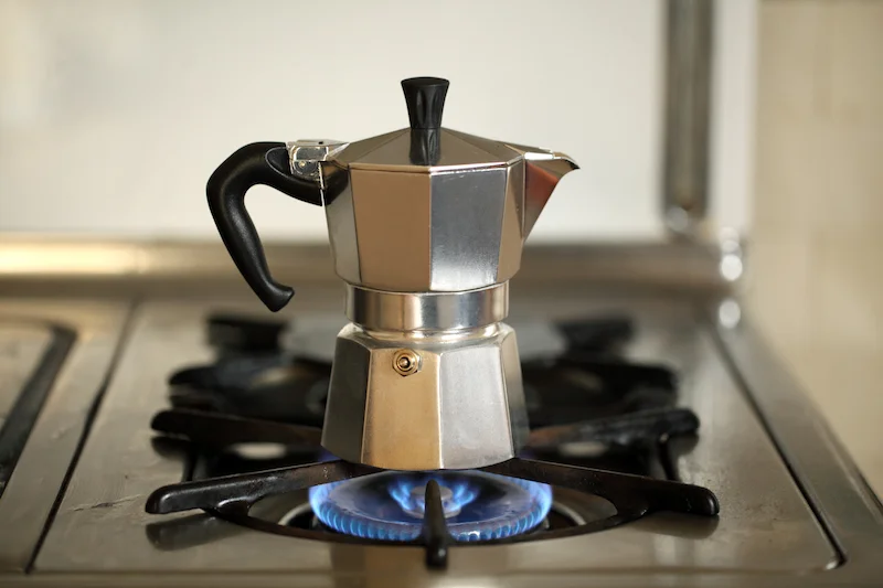 Moka pot with flame